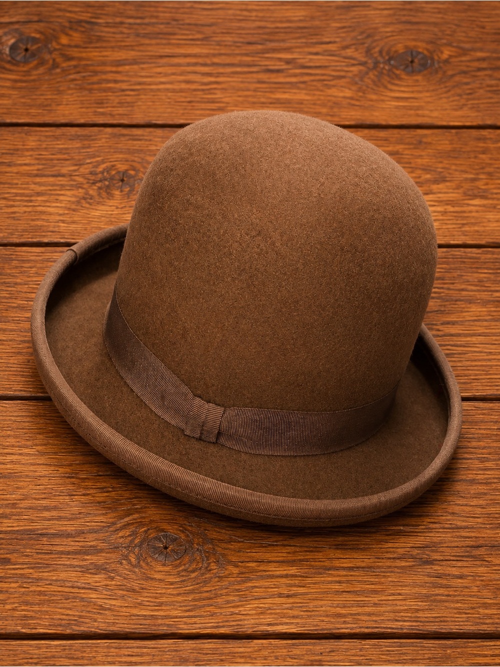Nine West Chocolate Brown Felt Bowler Hat with Ribbon Band